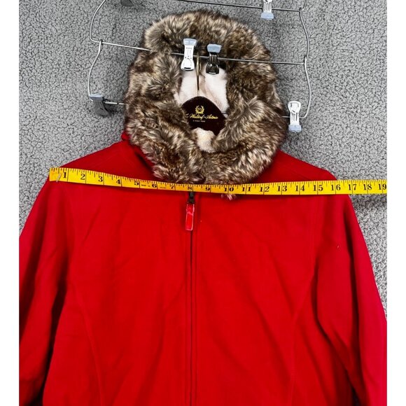 LL Bean Women’s Ivory Zip Hooded Faux Fur Lined Sweatshirt Medium Fur Ruff Hood - Picture 3 of 12